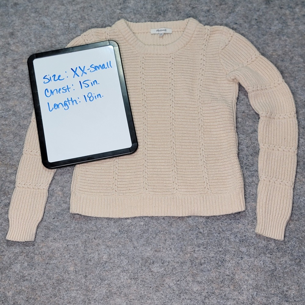 Madewell Womens XXS Cream Textured Knit Pullover‎ Long Sleeve Sweater